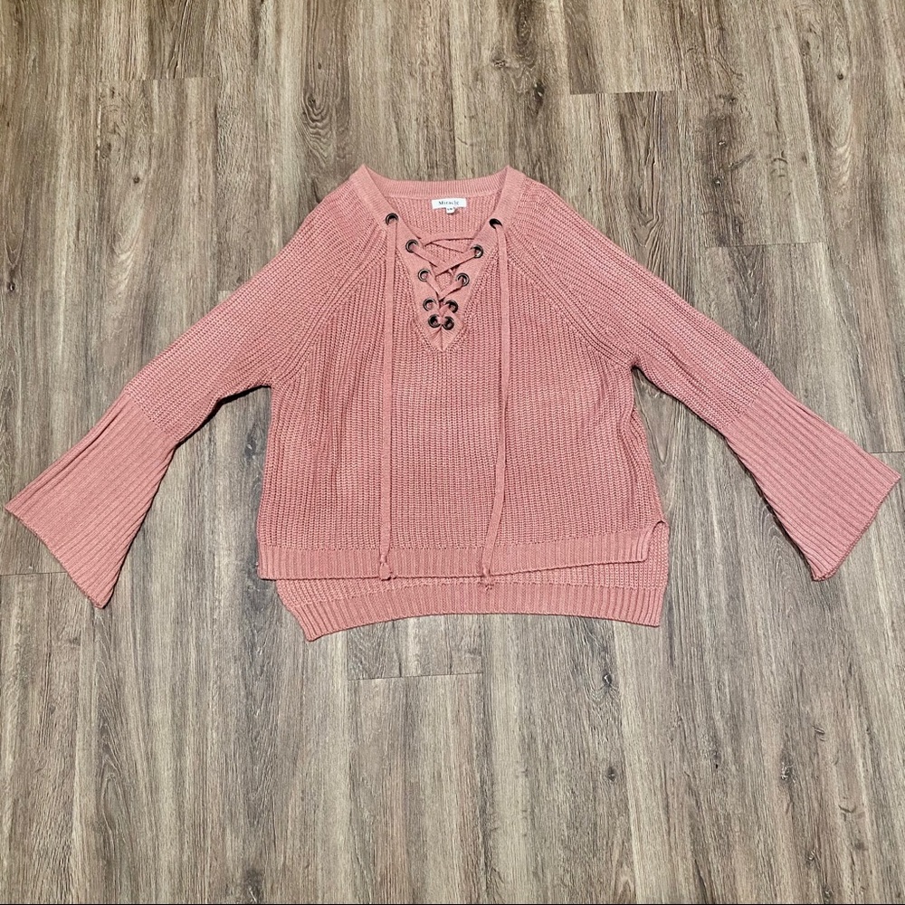 Boutique Lace-Up Bell Sleeve Sweater